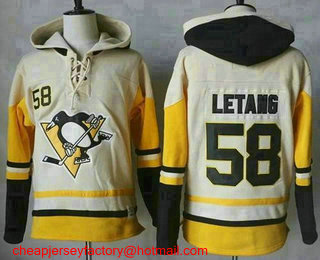 Men's Pittsburgh Penguins #58 Kris Letang CreamGold Sawyer Hooded Sweatshirt Stitched NHL Jersey