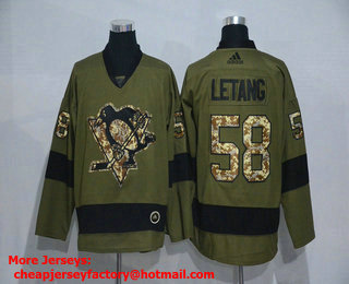 Men's Pittsburgh Penguins #58 Kris Letang Green Salute To Service Adidas Stitched NHL Jersey