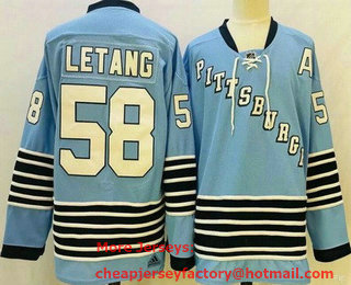 Men's Pittsburgh Penguins #58 Kris Letang Light Blue Authentic Jersey