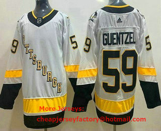 Men's Pittsburgh Penguins #59 Jake Guentzel White 2021 Reverse Retro Stitched NHL Jersey