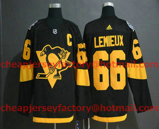 Men's Pittsburgh Penguins #66 Mario Lemieux Black 2019 Stadium Series Adidas Stitched NHL Jersey