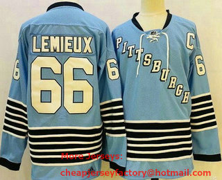 Men's Pittsburgh Penguins #66 Mario Lemieux Light Blue Authentic Jersey
