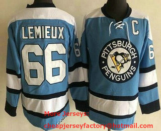 Men's Pittsburgh Penguins #66 Mario Lemieux Light Blue CCM Throwback Jersey