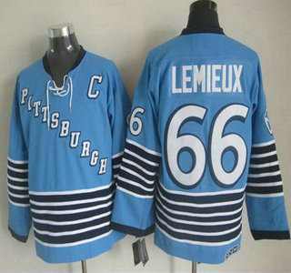 Men's Pittsburgh Penguins #66 Mario Lemieux Light Blue CCM Vintage Throwback 1967 Away Jersey