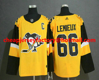 Men's Pittsburgh Penguins #66 Mario Lemieux Yellow Alternate Adidas Stitched NHL Jersey