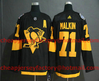 Men's Pittsburgh Penguins #71 Evgeni Malkin Black 2019 Stadium Series Adidas Stitched NHL Jersey