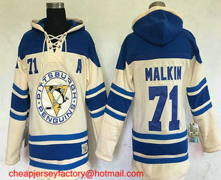 Men's Pittsburgh Penguins #71 Evgeni Malkin Cream Stitched NHL Old Time Hockey Hoodie