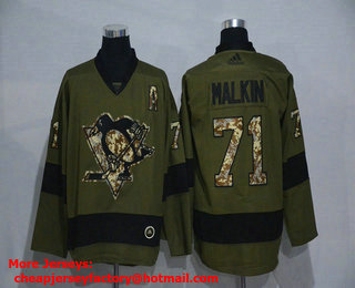 Men's Pittsburgh Penguins #71 Evgeni Malkin Green Salute To Service Adidas Stitched NHL Jersey