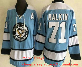 Men's Pittsburgh Penguins #71 Evgeni Malkin Light Blue CCM Throwback Jersey