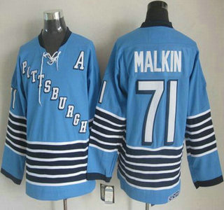 Men's Pittsburgh Penguins #71 Evgeni Malkin Light Blue CCM Vintage Throwback 1967 Away Jersey