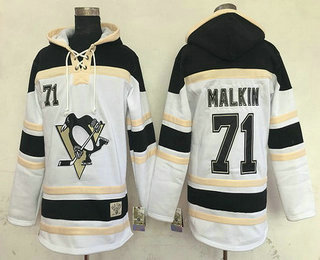 Men's Pittsburgh Penguins #71 Evgeni Malkin White Old Time Hockey Hoodie
