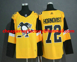 Men's Pittsburgh Penguins #72 Patric Hornqvist Yellow Alternate Adidas Stitched NHL Jersey