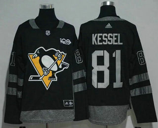 Men's Pittsburgh Penguins #81 Phil Kessel Black 100th Anniversary Stitched NHL 2017 Hockey Jersey