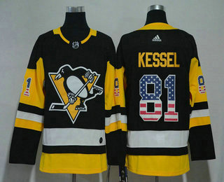 Men's Pittsburgh Penguins #81 Phil Kessel Black With USA Flag 2017-2018 Hockey Stitched NHL Jersey