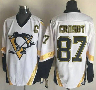 Men's Pittsburgh Penguins #87 Sidney Crosby 2002-03 White CCM Vintage Throwback Jersey