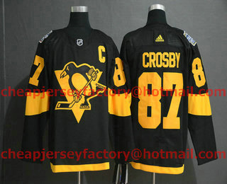 Men's Pittsburgh Penguins #87 Sidney Crosby Black 2019 Stadium Series With C Patch Adidas Stitched NHL Jersey