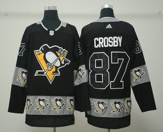 Men's Pittsburgh Penguins #87 Sidney Crosby Black Team Logos Fashion Jersey