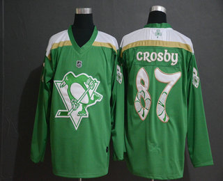Men's Pittsburgh Penguins #87 Sidney Crosby Green 2019 St. Patrick's Day Adidas Stitched NHL Jersey