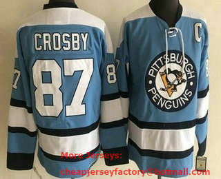 Men's Pittsburgh Penguins #87 Sidney Crosby Light Blue CCM Throwback Jersey