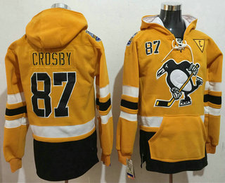 Men's Pittsburgh Penguins #87 Sidney Crosby Yellow 2017 Stadium Series Stitched NHL Old Time Hockey Hoodie