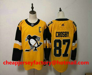 Men's Pittsburgh Penguins #87 Sidney Crosby Yellow Alternate Adidas Stitched NHL Jersey