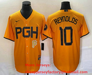 Men's Pittsburgh Pirates #10 Bryan Reynolds Yellow 2023 City Connect Stitched Jersey 01