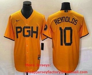Men's Pittsburgh Pirates #10 Bryan Reynolds Yellow 2023 City Connect Stitched Jersey 02