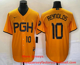 Men's Pittsburgh Pirates #10 Bryan Reynolds Number Yellow 2023 City Connect Stitched Jersey 02