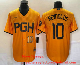 Men's Pittsburgh Pirates #10 Bryan Reynolds Number Yellow 2023 City Connect Stitched Jersey 03
