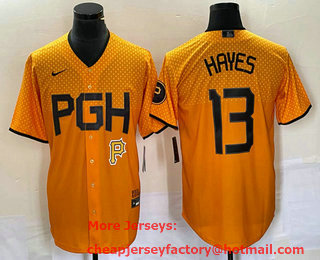 Men's Pittsburgh Pirates #13  KeBryan Hayes Yellow 2023 City Connect Stitched Jersey 01