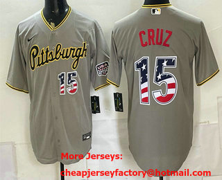 Men's Pittsburgh Pirates #15 Oneil Cruz Grey USA 250 Fourth of July Stitched Jersey