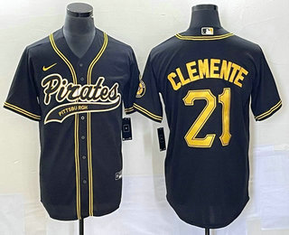 Men's Pittsburgh Pirates #21 Roberto Clemente Black Cool Base Stitched Baseball Jersey 01