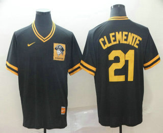 Men's Pittsburgh Pirates #21 Roberto Clemente Black Nike Cooperstown Collection Legend V Neck Jersey