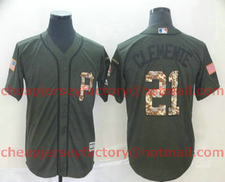 Men's Pittsburgh Pirates #21 Roberto Clemente Green Salute to Service Cool Base Jersey