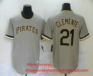 Men's Pittsburgh Pirates #21 Roberto Clemente Grey Pullover Cooperstown Collection Stitched MLB Nike Jersey
