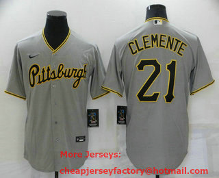 Men's Pittsburgh Pirates #21 Roberto Clemente Grey Stitched MLB Cool Base Nike Jersey