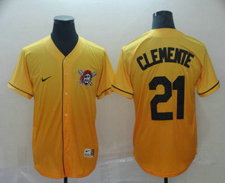 Men's Pittsburgh Pirates #21 Roberto Clemente Nike Yellow Fade Stitched Jersey