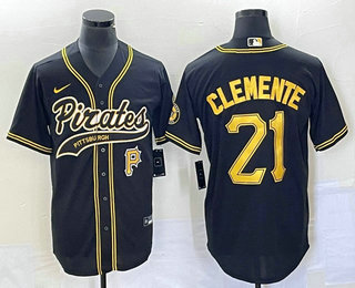 Men's Pittsburgh Pirates #21 Roberto Clemente Number Black Cool Base Stitched Baseball Jersey 01