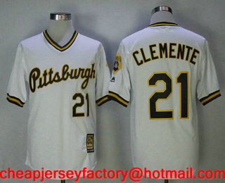Men's Pittsburgh Pirates #21 Roberto Clemente White Pullover 1986 Throwback Stitched MLB Mitchell & Ness Jersey