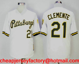 Men's Pittsburgh Pirates #21 Roberto Clemente White Button 1987 Throwback Stitched MLB Mitchell & Ness Jersey