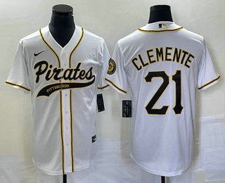 Men's Pittsburgh Pirates #21 Roberto Clemente White Cool Base Stitched Baseball Jersey 01