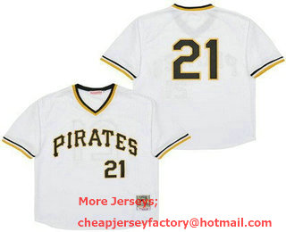 Men's Pittsburgh Pirates #21 Roberto Clemente White Throwback Jersey