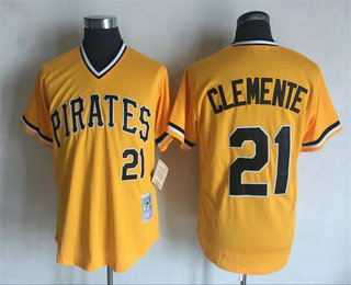 Men's Pittsburgh Pirates #21 Roberto Clemente Yellow Mitchell And Ness Throwback Stitched MLB Jersey
