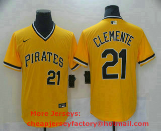 Men's Pittsburgh Pirates #21 Roberto Clemente Yellow Stitched MLB Cool Base Nike Jersey