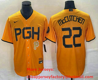 Men's Pittsburgh Pirates #22 Andrew McCutchen Number Yellow 2023 City Connect Stitched Jersey 02