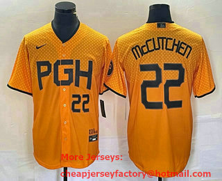 Men's Pittsburgh Pirates #22 Andrew McCutchen Number Yellow 2023 City Connect Stitched Jersey 03