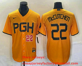 Men's Pittsburgh Pirates #22 Andrew McCutchen Number Yellow 2023 City Connect Stitched Jersey 04