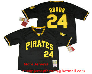 Men's Pittsburgh Pirates #24 Barry Bonds Black Pullover 1986 Throwback Stitched MLB Mitchell & Ness Jersey