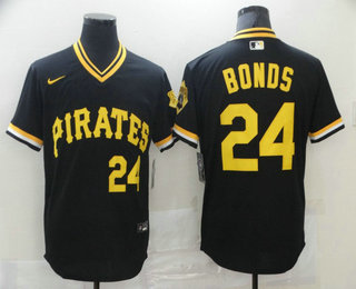 Men's Pittsburgh Pirates #24 Barry Bonds Black Pullover Throwback Stitched MLB Nike Jersey