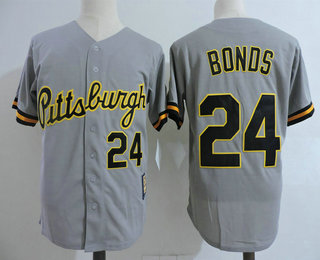 Men's Pittsburgh Pirates #24 Barry Bonds Gray Button 1987 Throwback Stitched MLB Mitchell & Ness Jersey